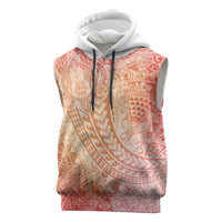 Hawaiian Turtles and Leis Sleeveless Hoodie Tribal Kakau Pattern Peach Fuzz Color