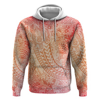 Hawaiian Turtles and Leis Zip Hoodie Tribal Kakau Pattern Peach Fuzz Color