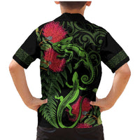 New Zealand Chameleon and Gecko Family Matching Mermaid Dress and Hawaiian Shirt Maori Silver Fern and Pohutukawa Decoration LT03 - Polynesian Pride