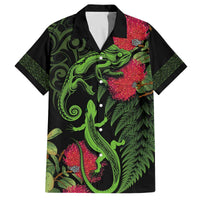 New Zealand Chameleon and Gecko Family Matching Off Shoulder Short Dress and Hawaiian Shirt Maori Silver Fern and Pohutukawa Decoration LT03 Dad's Shirt - Short Sleeve Green - Polynesian Pride