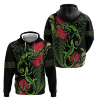 New Zealand Chameleon and Gecko Hoodie Maori Silver Fern and Pohutukawa Decoration LT03 - Polynesian Pride