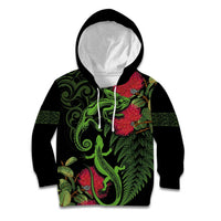 New Zealand Chameleon and Gecko Kid Hoodie Maori Silver Fern and Pohutukawa Decoration LT03 Hoodie Green - Polynesian Pride