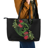 New Zealand Chameleon and Gecko Leather Tote Bag Maori Silver Fern and Pohutukawa Decoration LT03 - Polynesian Pride