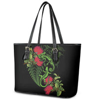 New Zealand Chameleon and Gecko Leather Tote Bag Maori Silver Fern and Pohutukawa Decoration LT03 - Polynesian Pride