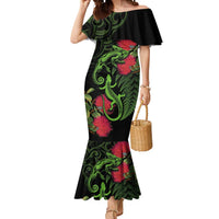 New Zealand Chameleon and Gecko Mermaid Dress Maori Silver Fern and Pohutukawa Decoration LT03 Women Green - Polynesian Pride
