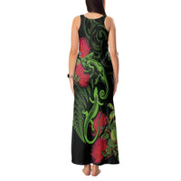New Zealand Chameleon and Gecko Tank Maxi Dress Maori Silver Fern and Pohutukawa Decoration LT03 - Polynesian Pride
