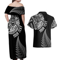 Personalised New Zealand Maori Art Tattoo and Silver Fern Couples Matching Off Shoulder Maxi Dress and Hawaiian Shirt LT03 - Polynesian Pride