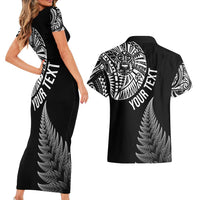 Personalised New Zealand Maori Art Tattoo and Silver Fern Couples Matching Short Sleeve Bodycon Dress and Hawaiian Shirt LT03 - Polynesian Pride