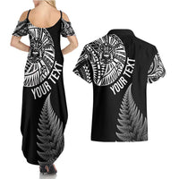 Personalised New Zealand Maori Art Tattoo and Silver Fern Couples Matching Summer Maxi Dress and Hawaiian Shirt LT03 - Polynesian Pride