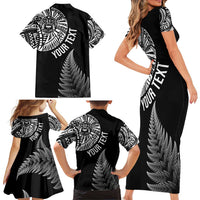 Personalised New Zealand Maori Art Tattoo and Silver Fern Family Matching Short Sleeve Bodycon Dress and Hawaiian Shirt LT03 - Polynesian Pride