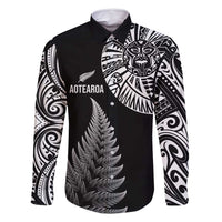 Personalised New Zealand Maori Art Tattoo and Silver Fern Family Matching Summer Maxi Dress and Hawaiian Shirt LT03 Dad's Shirt - Long Sleeve Black - Polynesian Pride