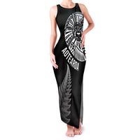 Personalised New Zealand Maori Art Tattoo and Silver Fern Family Matching Tank Maxi Dress and Hawaiian Shirt LT03 Mom's Dress Black - Polynesian Pride