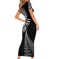 Personalised New Zealand Maori Art Tattoo and Silver Fern Short Sleeve Bodycon Dress LT03 - Polynesian Pride