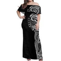 Polynesian Art Traditional Tattoo Pattern Off Shoulder Maxi Dress