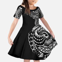 Polynesian Art Traditional Tattoo Family Matching Mermaid Dress and Hawaiian Shirt Simple Style LT03 Daughter's Dress Black - Polynesian Pride