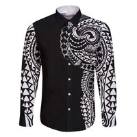 Polynesian Art Traditional Tattoo Family Matching Mermaid Dress and Hawaiian Shirt Simple Style LT03 Dad's Shirt - Long Sleeve Black - Polynesian Pride