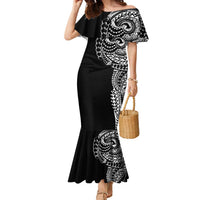 Polynesian Art Traditional Tattoo Family Matching Mermaid Dress and Hawaiian Shirt Simple Style LT03 Mom's Dress Black - Polynesian Pride