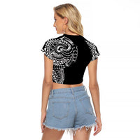 Polynesian Art Traditional Tattoo Raglan Cropped T Shirt Simple Style