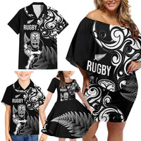 New Zealand Maori Warrior Rugby Family Matching Off Shoulder Short Dress and Hawaiian Shirt Silver Fern LT03 - Polynesian Pride