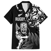 New Zealand Maori Warrior Rugby Family Matching Puletasi and Hawaiian Shirt Silver Fern LT03 Dad's Shirt - Short Sleeve Black - Polynesian Pride