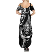 New Zealand Maori Warrior Rugby Family Matching Summer Maxi Dress and Hawaiian Shirt Silver Fern LT03 - Polynesian Pride