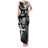 New Zealand Maori Warrior Rugby Family Matching Tank Maxi Dress and Hawaiian Shirt Silver Fern LT03 Mom's Dress Black - Polynesian Pride