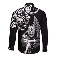 New Zealand Maori Warrior Rugby Long Sleeve Button Shirt Silver Fern LT03 - Polynesian Pride