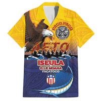 American Samoa Fautasi Family Matching Long Sleeve Bodycon Dress and Hawaiian Shirt Bald Eage and Sailfish with Kakau Motifs LT03 Dad's Shirt - Short Sleeve Yellow - Polynesian Pride