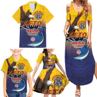 American Samoa Fautasi Family Matching Summer Maxi Dress and Hawaiian Shirt Bald Eage and Sailfish with Kakau Motifs LT03 - Polynesian Pride
