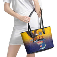 American Samoa Fautasi Leather Tote Bag Bald Eage and Sailfish with Kakau Motifs - Polynesian Pride