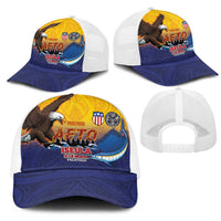 American Samoa Fautasi Mesh Trucker Cap Bald Eage and Sailfish with Kakau Motifs - Polynesian Pride