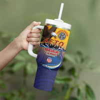 American Samoa Fautasi Tumbler With Handle Bald Eage and Sailfish with Kakau Motifs - Polynesian Pride