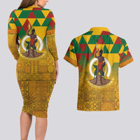Melanesian Vanuatu Couples Matching Long Sleeve Bodycon Dress and Hawaiian Shirt With Tapa Tribal Pattern and Triangle Geometric Tricolor LT03 - Polynesian Pride