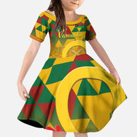 Melanesian Vanuatu Family Matching Off The Shoulder Long Sleeve Dress and Hawaiian Shirt With Tapa Tribal Pattern and Triangle Geometric Tricolor LT03 Daughter's Dress Yellow - Polynesian Pride