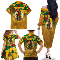 Melanesian Vanuatu Family Matching Off The Shoulder Long Sleeve Dress and Hawaiian Shirt With Tapa Tribal Pattern and Triangle Geometric Tricolor LT03 - Polynesian Pride