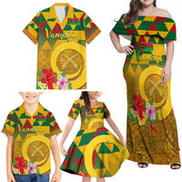 Melanesian Vanuatu Family Matching Off Shoulder Maxi Dress and Hawaiian Shirt With Tapa Tribal Pattern and Triangle Geometric Tricolor LT03 - Polynesian Pride