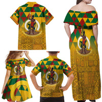 Melanesian Vanuatu Family Matching Off Shoulder Maxi Dress and Hawaiian Shirt With Tapa Tribal Pattern and Triangle Geometric Tricolor LT03 - Polynesian Pride