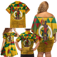 Melanesian Vanuatu Family Matching Off Shoulder Short Dress and Hawaiian Shirt With Tapa Tribal Pattern and Triangle Geometric Tricolor LT03 - Polynesian Pride