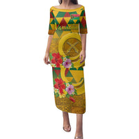 Melanesian Vanuatu Family Matching Puletasi and Hawaiian Shirt With Tapa Tribal Pattern and Triangle Geometric Tricolor LT03 Mom's Dress Yellow - Polynesian Pride