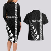 Custom New Zealand Rugby Couples Matching Long Sleeve Bodycon Dress and Hawaiian Shirt Haka Dance Tribal God Mask Maori Pattern LT03 - Polynesian Pride