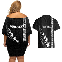 Custom New Zealand Rugby Couples Matching Off Shoulder Short Dress and Hawaiian Shirt Haka Dance Tribal God Mask Maori Pattern LT03 - Polynesian Pride