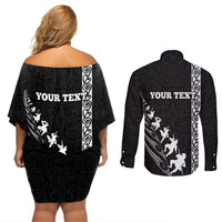 Custom New Zealand Rugby Couples Matching Off Shoulder Short Dress and Long Sleeve Button Shirts Haka Dance Tribal God Mask Maori Pattern LT03 - Polynesian Pride