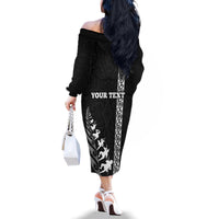 Custom New Zealand Rugby Family Matching Off Shoulder Long Sleeve Dress and Hawaiian Shirt Haka Dance Tribal God Mask Maori Pattern LT03 - Polynesian Pride