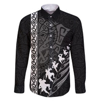 Custom New Zealand Rugby Family Matching Puletasi Dress and Hawaiian Shirt Haka Dance Tribal God Mask Maori Pattern LT03 Dad's Shirt - Long Sleeve Black - Polynesian Pride