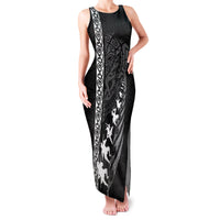 Custom New Zealand Rugby Family Matching Tank Maxi Dress and Hawaiian Shirt Haka Dance Tribal God Mask Maori Pattern LT03 Mom's Dress Black - Polynesian Pride