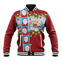 Merry Christmas Baseball Jacket Funny Santa Claus Cards Photo and Polynesian Pattern Red Color