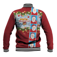 Merry Christmas Baseball Jacket Funny Santa Claus Cards Photo and Polynesian Pattern Red Color