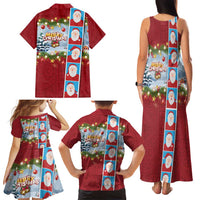 Merry Christmas Family Matching Tank Maxi Dress and Hawaiian Shirt Funny Santa Claus Cards Photo and Polynesian Pattern Red Color LT03 - Polynesian Pride
