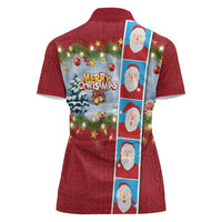Merry Christmas Women Polo Shirt Funny Santa Claus Cards Photo and Polynesian Pattern Red Color LT03 - Polynesian Pride