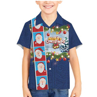 Merry Christmas Family Matching Mermaid Dress and Hawaiian Shirt Funny Santa Claus Cards Photo and Polynesian Pattern Blue Color LT03 Son's Shirt Blue - Polynesian Pride